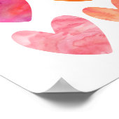 Roze en oranje waterverf harten poster print (Hoek)