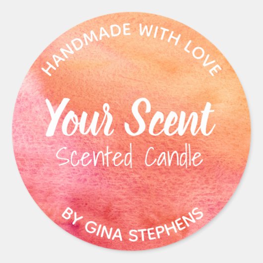 Roze en Oranje Waterverf kaarsenlabels Ronde Sticker (Voorkant)