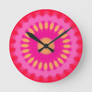 Roze en Oranje Waterverf Mandala  Ronde Klok
