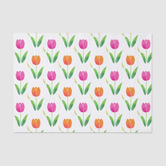 Roze en Oranje Waterverf Tulpen Tissuepapier (Voorkant)