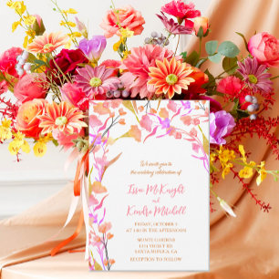 Roze en Oranje Waterverf Wilde bloemen Kaart