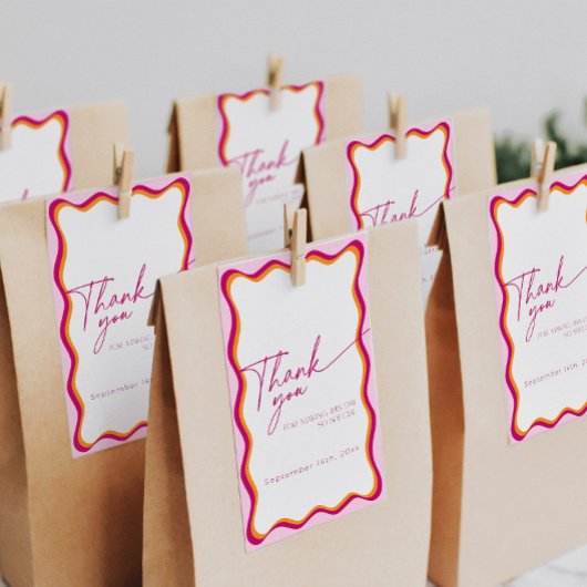 Roze en Oranje Wavy Border Bedankt Bedankjes Labels