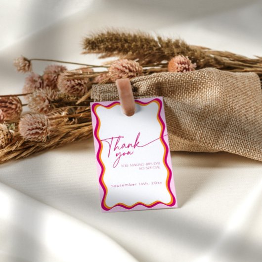 Roze en Oranje Wavy Border Bedankt Bedankjes Labels