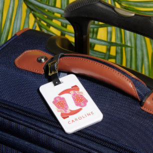 Roze en oranje western cowboylaarzen gepersonalise bagagelabel