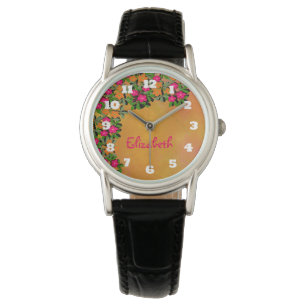Roze en Oranje wilde bloemen Horloge
