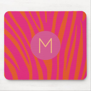 Roze en Oranje Zebrastripes Matig monogram Muismat