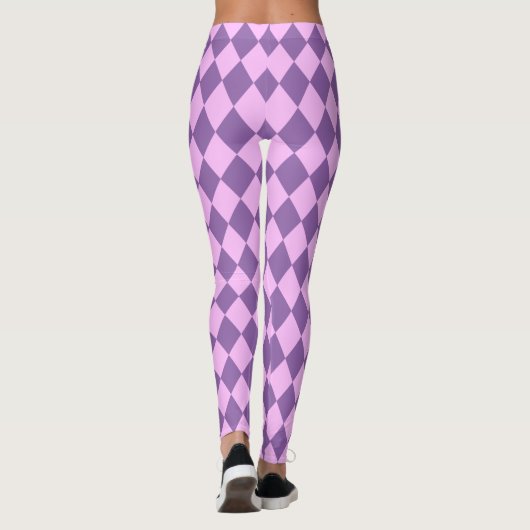 Roze en orchidee Paarse Harlequin Pattern Leggings (Achterkant)