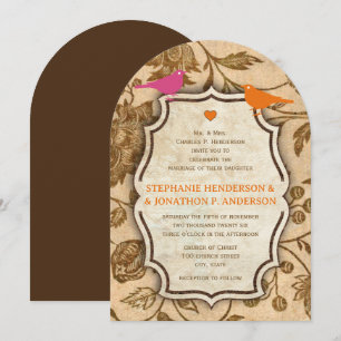  roze en ornage Love Bird Wedding Wedding Kaart