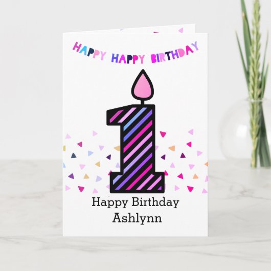 Roze en Paars 1st Feestvarken Kaart (Voorkant)