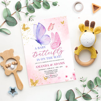 Roze en Paars Baby shower van vlinder Kaart