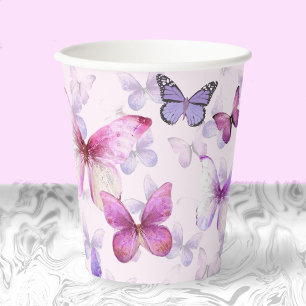 Roze en Paars Baby shower van vlinder Papieren Bekers