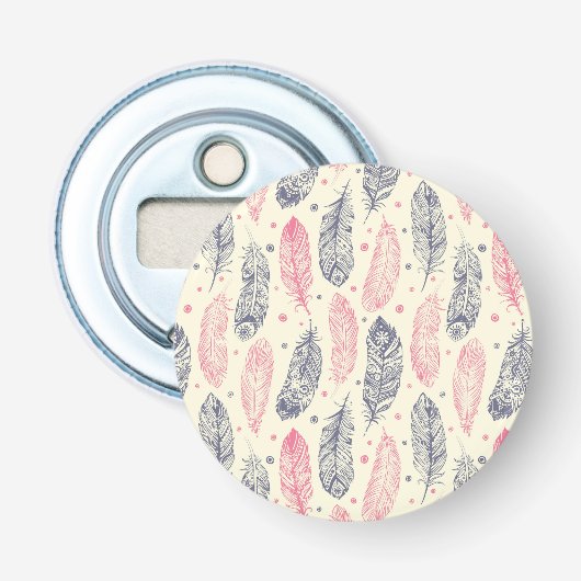 Roze en Paars etnisch vangpatroon Button Flesopener (Voorkant)