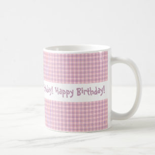Roze en Paars geplakt design Happy Birthday Koffiemok