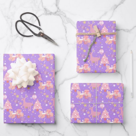 Roze en Paars kerstontwerp Inpakpapier Vel (Voorkant)