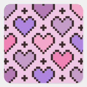 Roze en paars pixel hartpatroon vierkante sticker