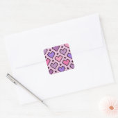 Roze en paars pixel hartpatroon vierkante sticker (Envelop)