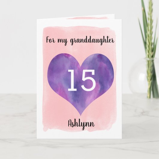 Roze en Paarse 15e verjaardag kleindochter Kaart (Voorkant)