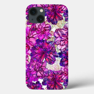 Roze en Paarse Abstracte bloemen iPhone 13 Hoesje