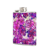 Roze en Paarse Abstracte bloemen Heupfles (Links)