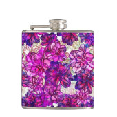 Roze en Paarse Abstracte bloemen Heupfles (Voorkant)