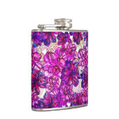 Roze en Paarse Abstracte bloemen Heupfles (Rechts)