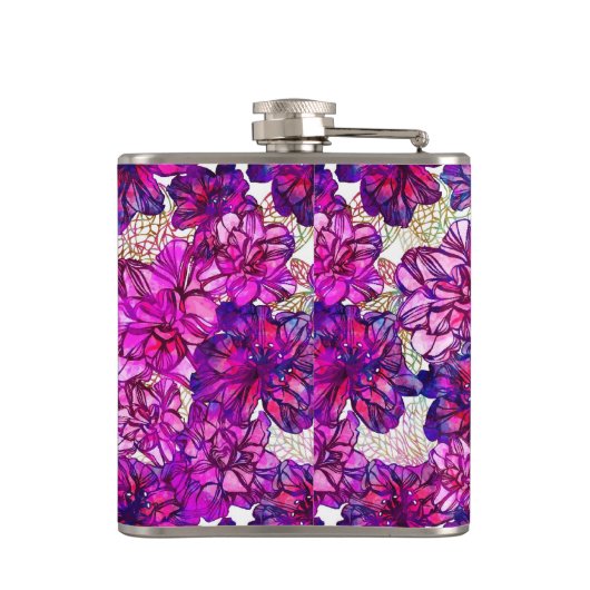 Roze en Paarse Abstracte bloemen Heupfles (Achterkant)