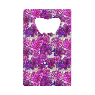 Roze en Paarse Abstracte bloemen Kredietkaart Flessenopener