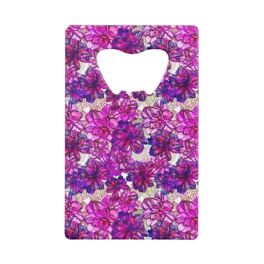 Roze en Paarse Abstracte bloemen Kredietkaart Flessenopener (Voorkant)
