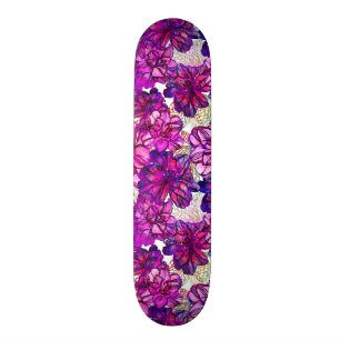 Roze en Paarse Abstracte bloemen Skateboard
