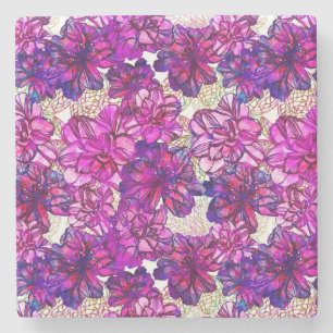 Roze en Paarse Abstracte bloemen Stenen Onderzetter