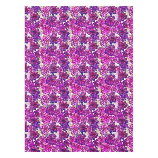 Roze en Paarse Abstracte bloemen Tafelkleed (Voorkant)