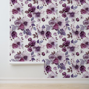 Roze en Paarse Abstracte bloemenschil en stok Behang
