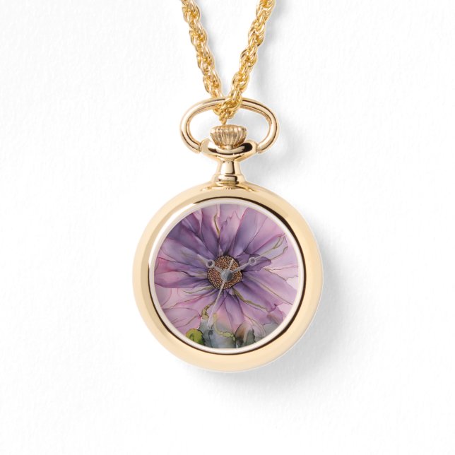 roze en paarse alcoholbloem horloge (Voorkant)