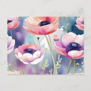 Roze en Paarse Anemonen Briefkaart