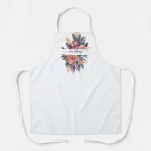 Roze en paarse aquarel bloemstuk gepersonaliseerd schort