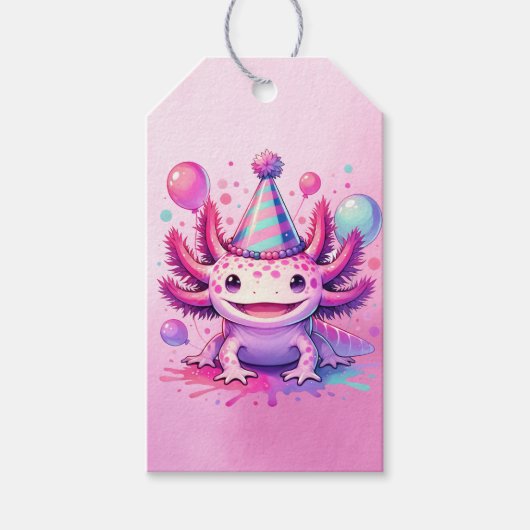 Roze en Paarse Axolotl Girl's Verjaardagsfeest Cadeaulabel (Voorkant)