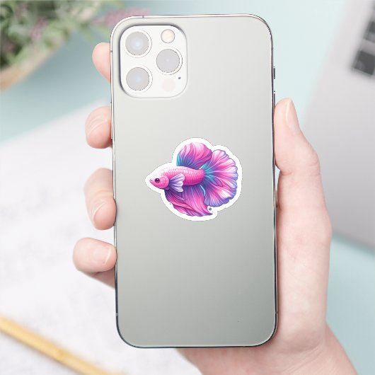 Roze en Paarse Betta Vis Sticker (Telefoon)