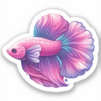 Roze en Paarse Betta Vis Sticker