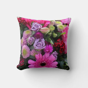Roze en paarse bloemboeket foto kussen