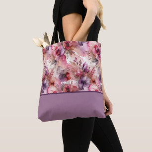 Roze en paarse bloemen Alcohol inkt kleurblok Draagtas