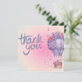 roze en paarse bloemen bedankkaart (Staand voorkant)