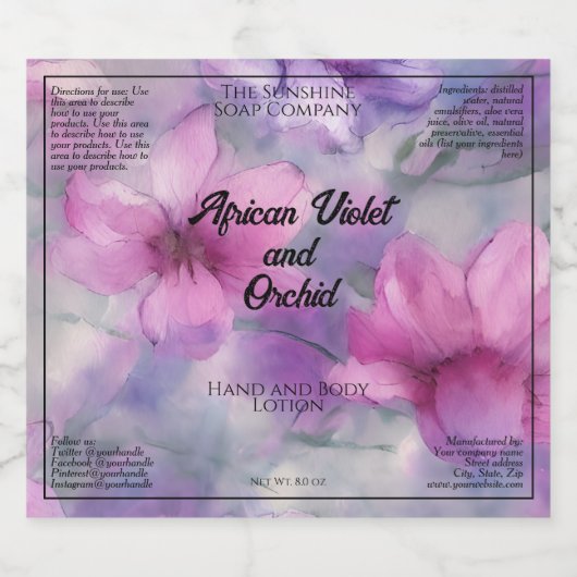 Roze en Paarse Bloemen cosmetica flesje label Sparkling Wijnetiket (Enkel label)