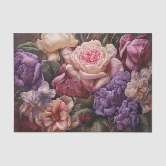  Roze en Paarse Bloemen Decoupage Papier (Voorkant)