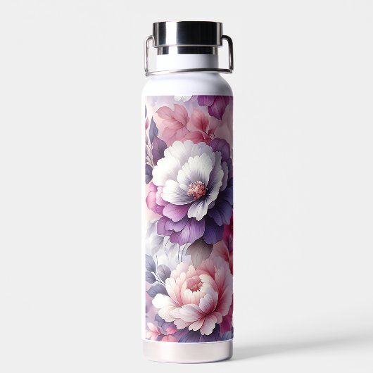 Roze en Paarse Bloemen Gepersonaliseerd Waterfles (Achterkant)