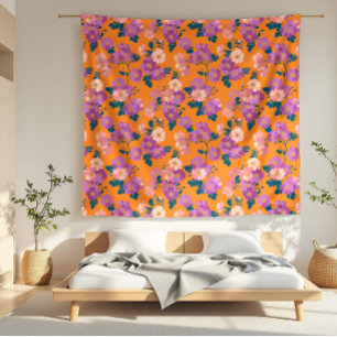 Roze en Paarse bloemen op Sinaasappel Fleece Deken