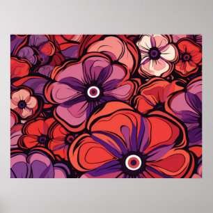 Roze en Paarse Bloemen Poster