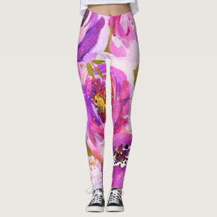 Roze en paarse bloemen uitbundig bloemmotief leggings