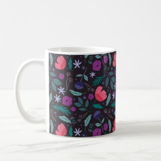 Roze en Paarse bloemenillustratiepatroon Koffiemok (Links)