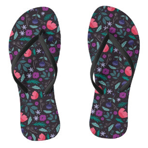 Roze en Paarse bloemenillustratiepatroon Teenslippers