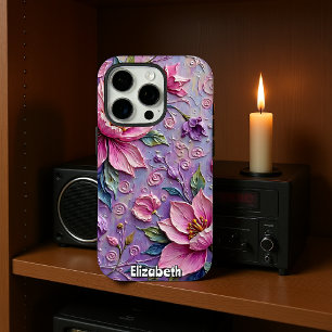 Roze en Paarse bloemenovervloed iPhone 16 Pro Hoesje